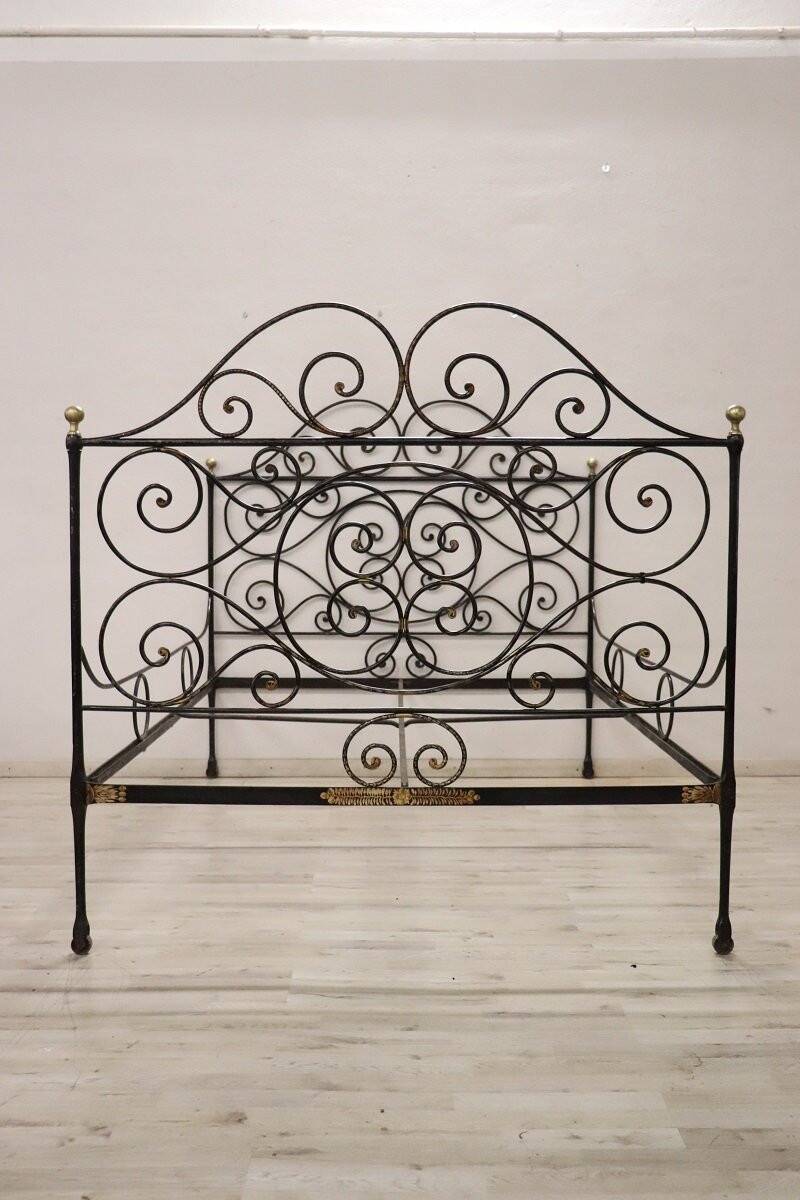 Antique wrought iron double bed, Italy 19th century