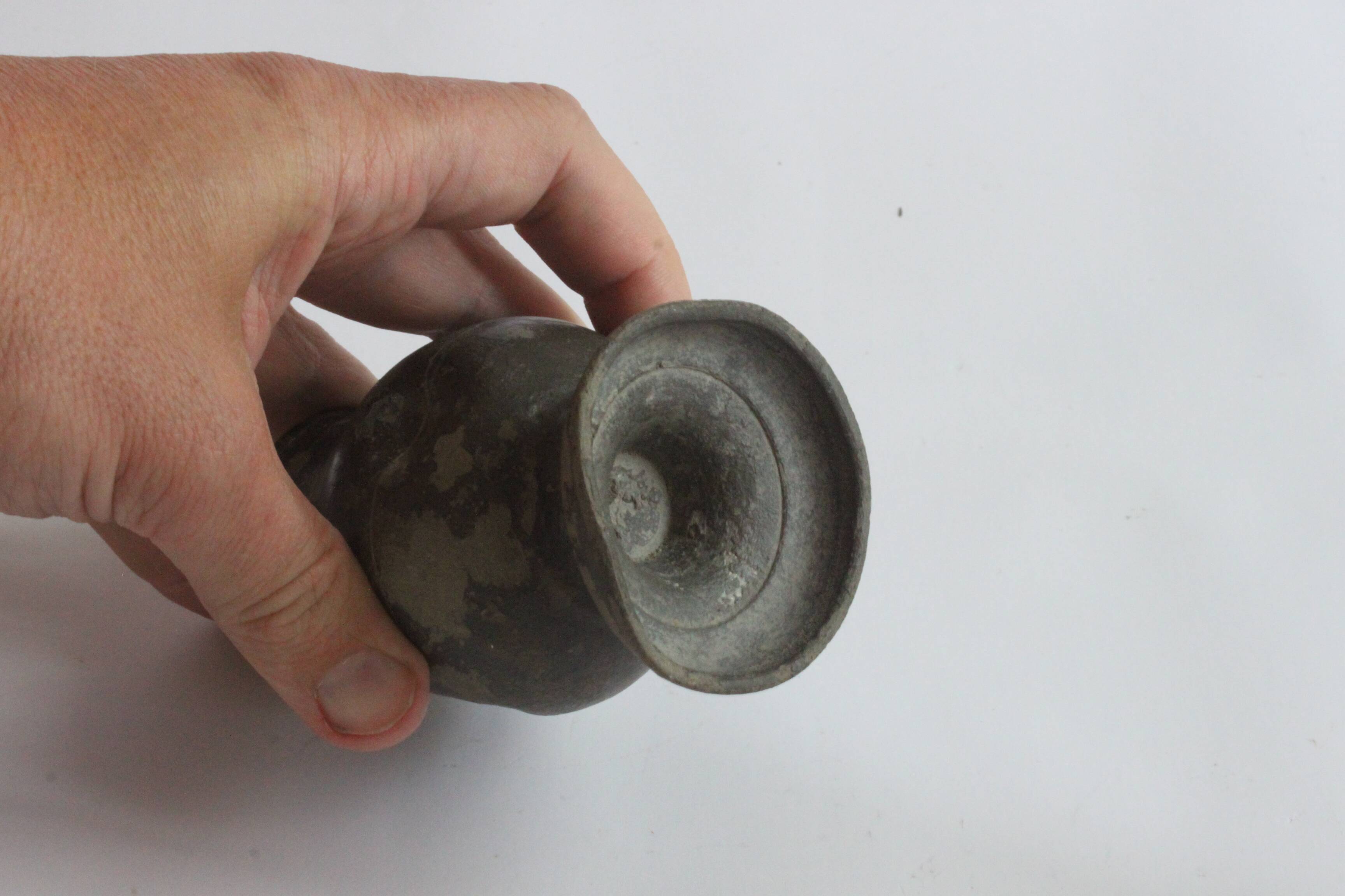 Antique muffineers, salt or sugar shakers in pewter, 18th