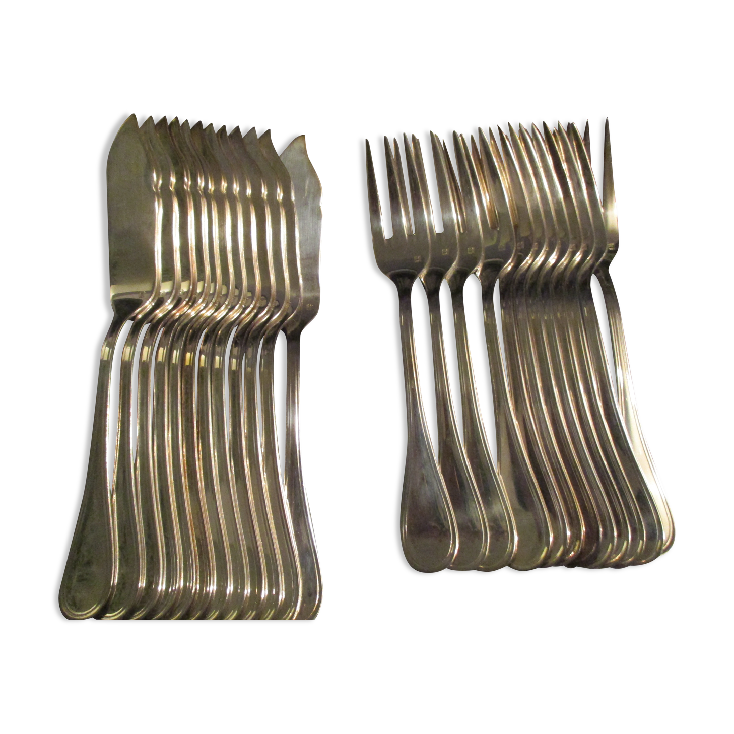 service 24 couverts à poisson en métal argenté Orbrille