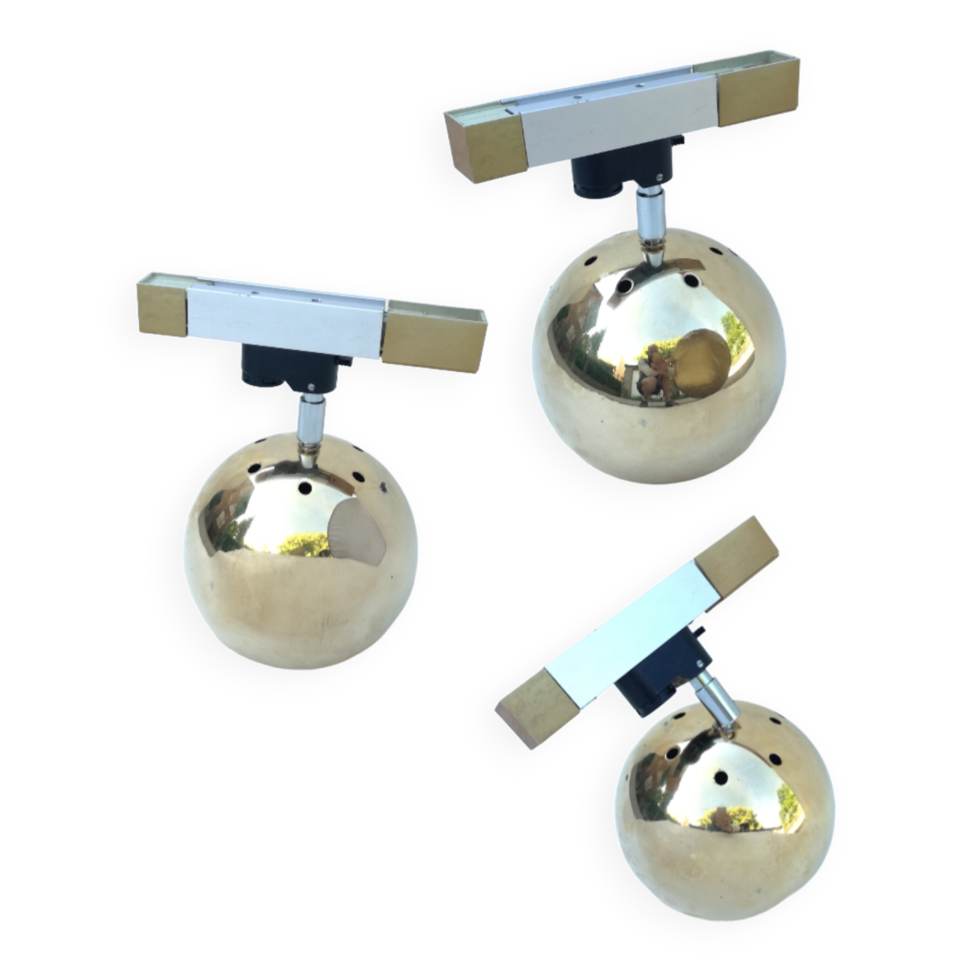 Golden eight-ball projectors by Erco 1970, set of 3