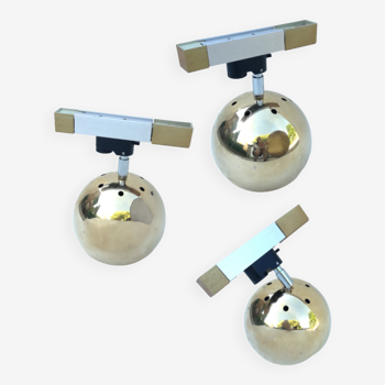 Golden eight-ball projectors by Erco 1970, set of 3