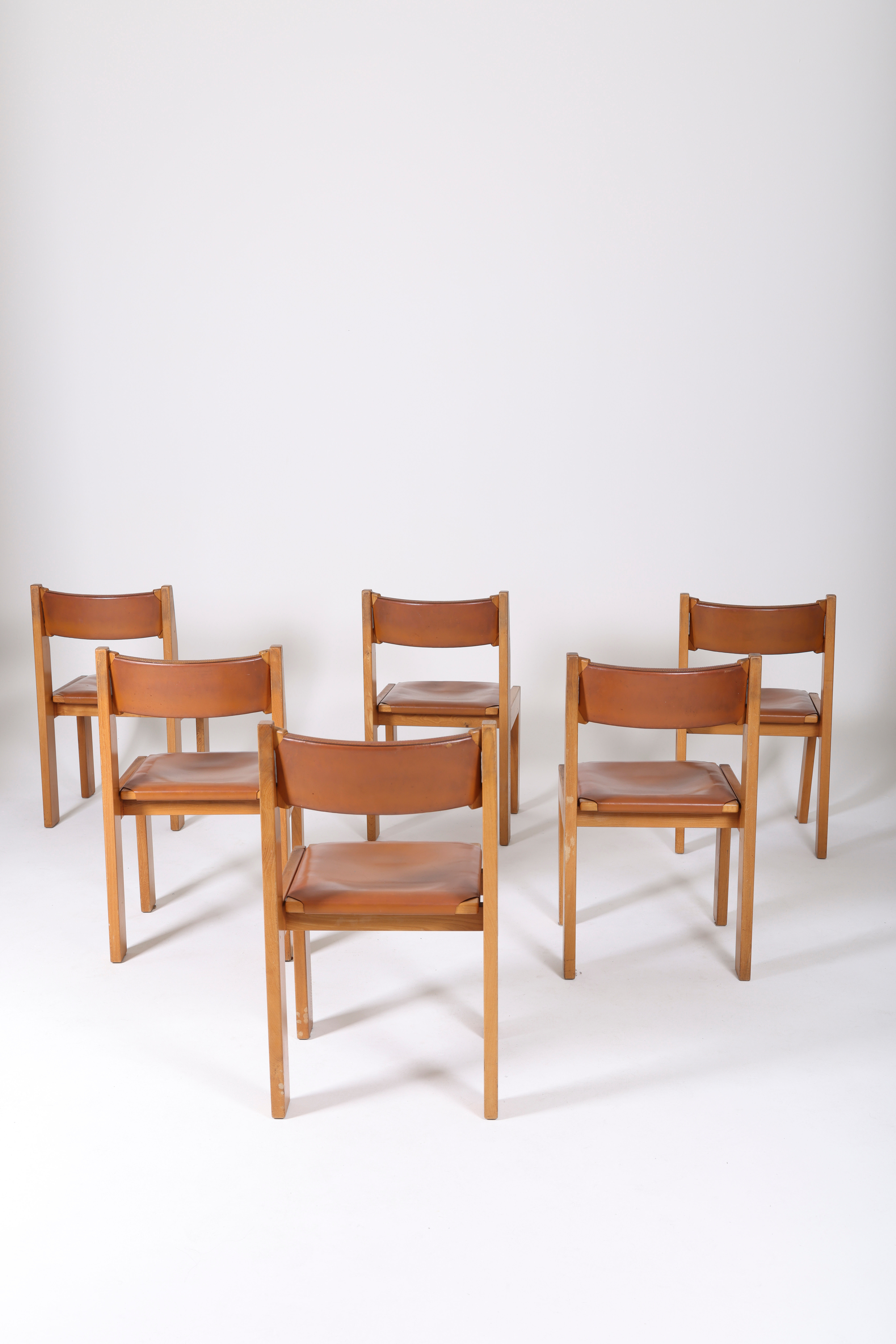 Chaises marron en cuir et bois, 1970s