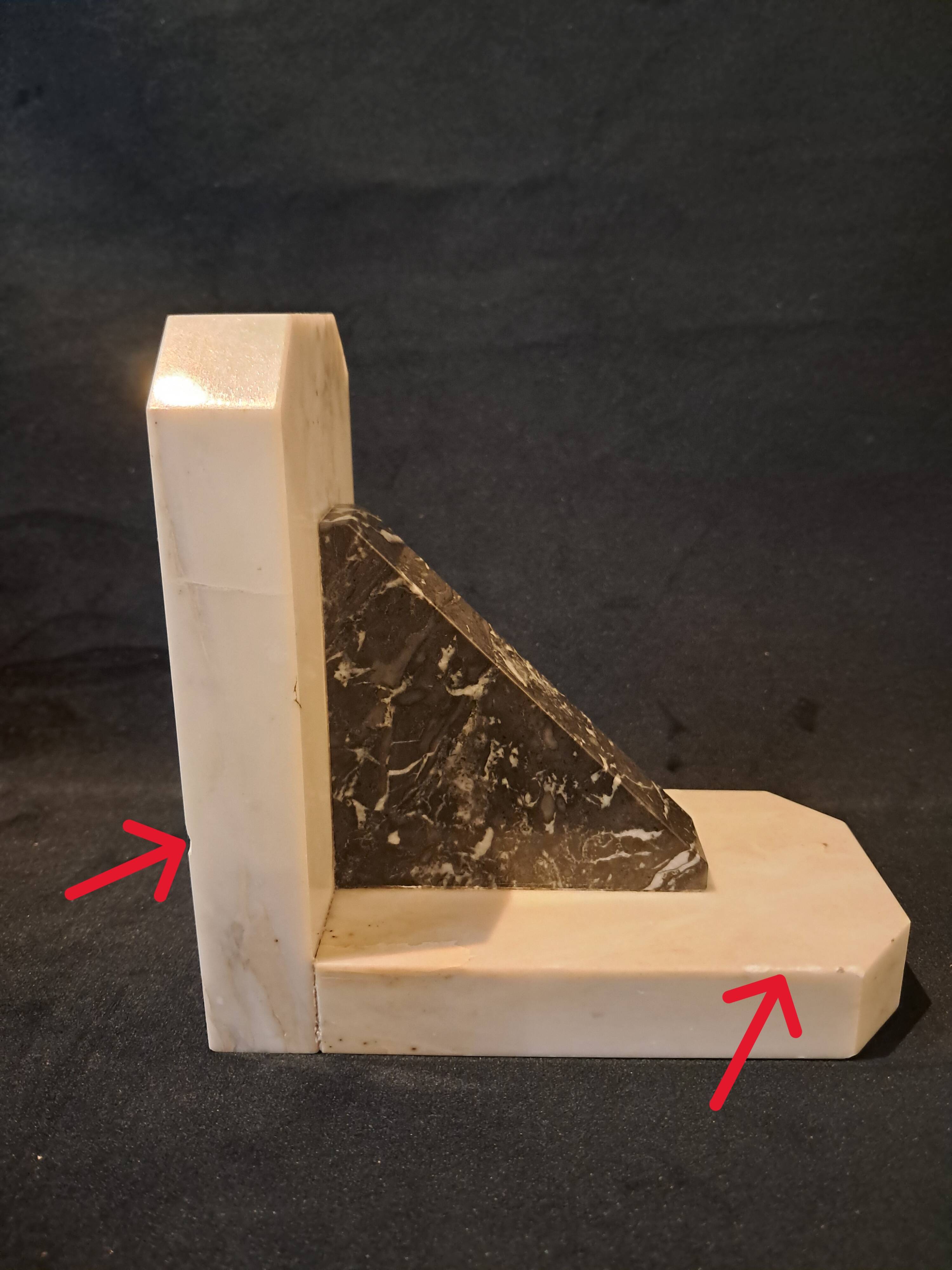 Pair of art deco bookends in black and grey marble