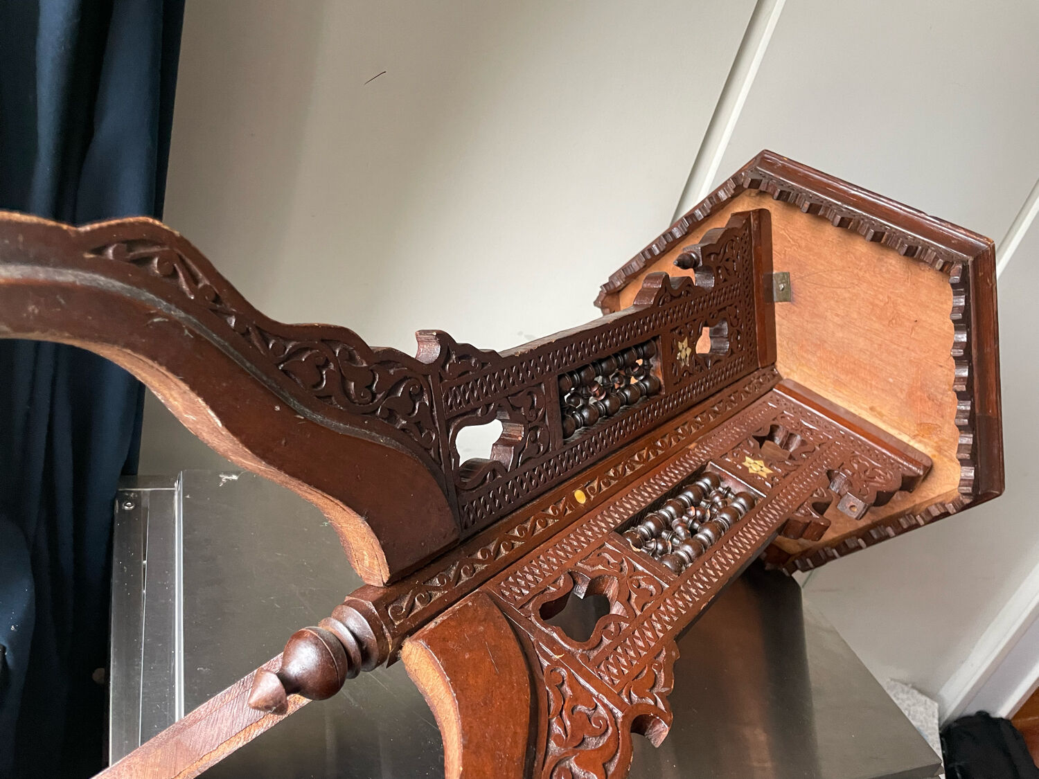 Antique Ottoman Turkish table with inlays and intricate carvings