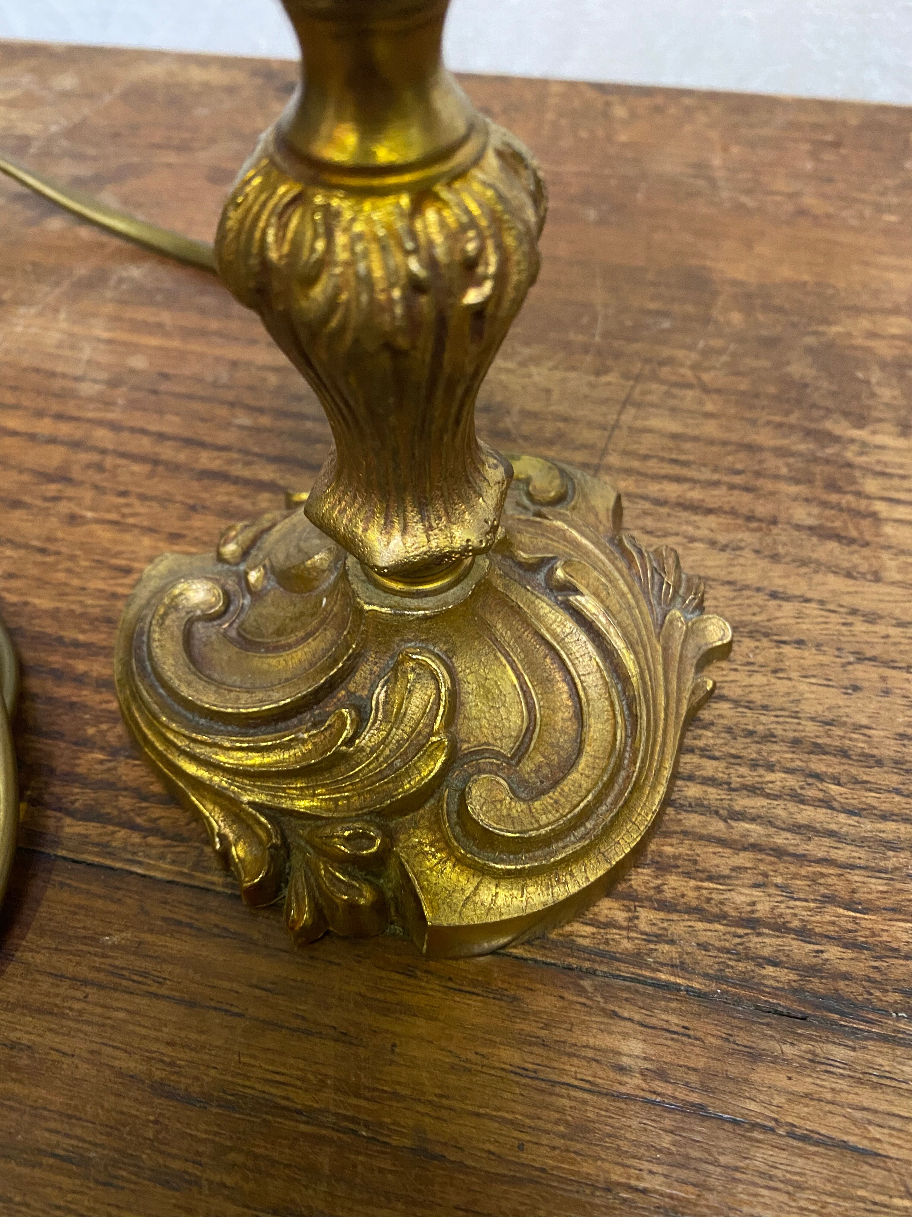 Louis XV style brass lamp foot floral motif and scrolls