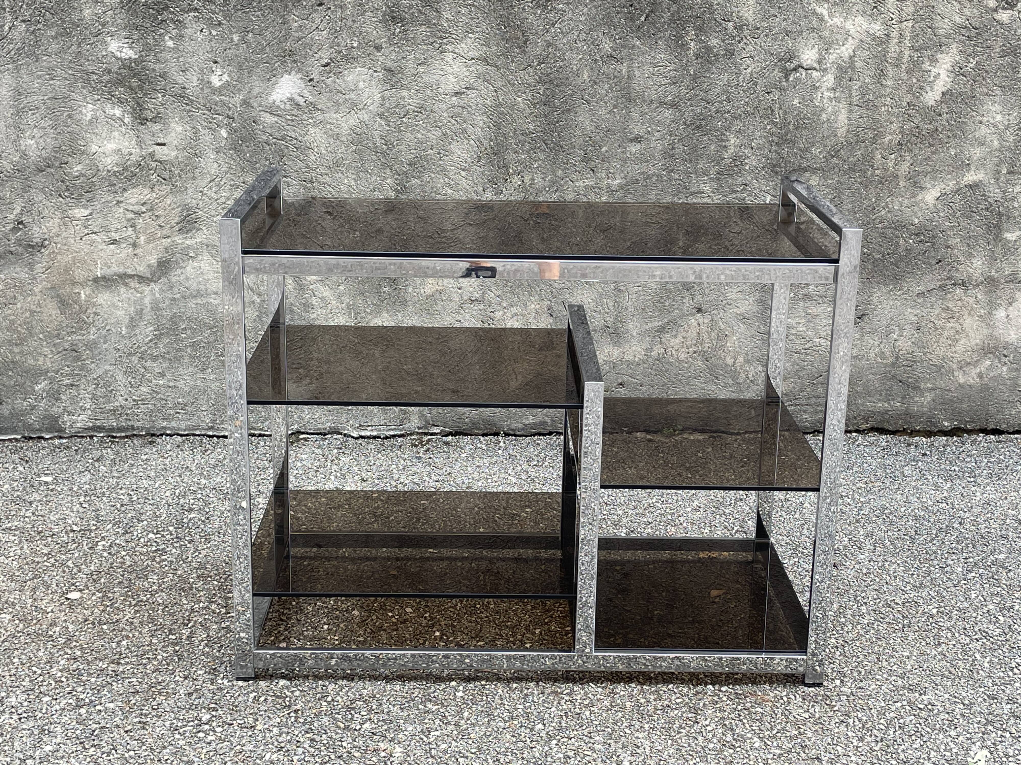 Console en métal chromé et verre fumé, 1970s