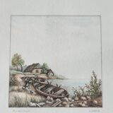 Vintage 3x Ludwig Urack Small German River Scene & Boats Art Prints