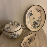 Soupière ravier and dish old blue porcelain Sarreguemines model Groseilles