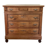 Commode Louis-Philippe ancienne en bois massif et marbre blanc