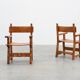 Pair of 2 Rustic carved oak side chairs, Spain ca. 1900