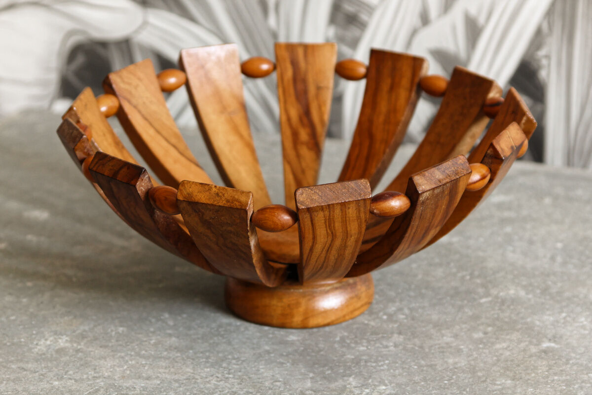 Openwork fruit cup in olive wood