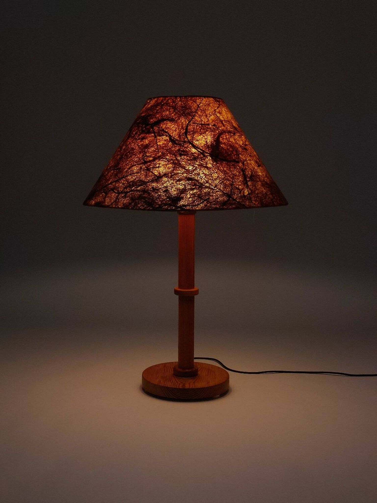 Vintage pine table or floor lamp with a shade made of real leaves.