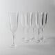 Six flûtes à champagne en verre cristal transparent avec détail floral mat – Vintage Durand France années 1970
