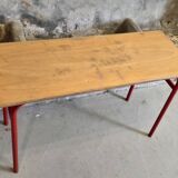 Set of 2 double school desks 1970 red steel and oak