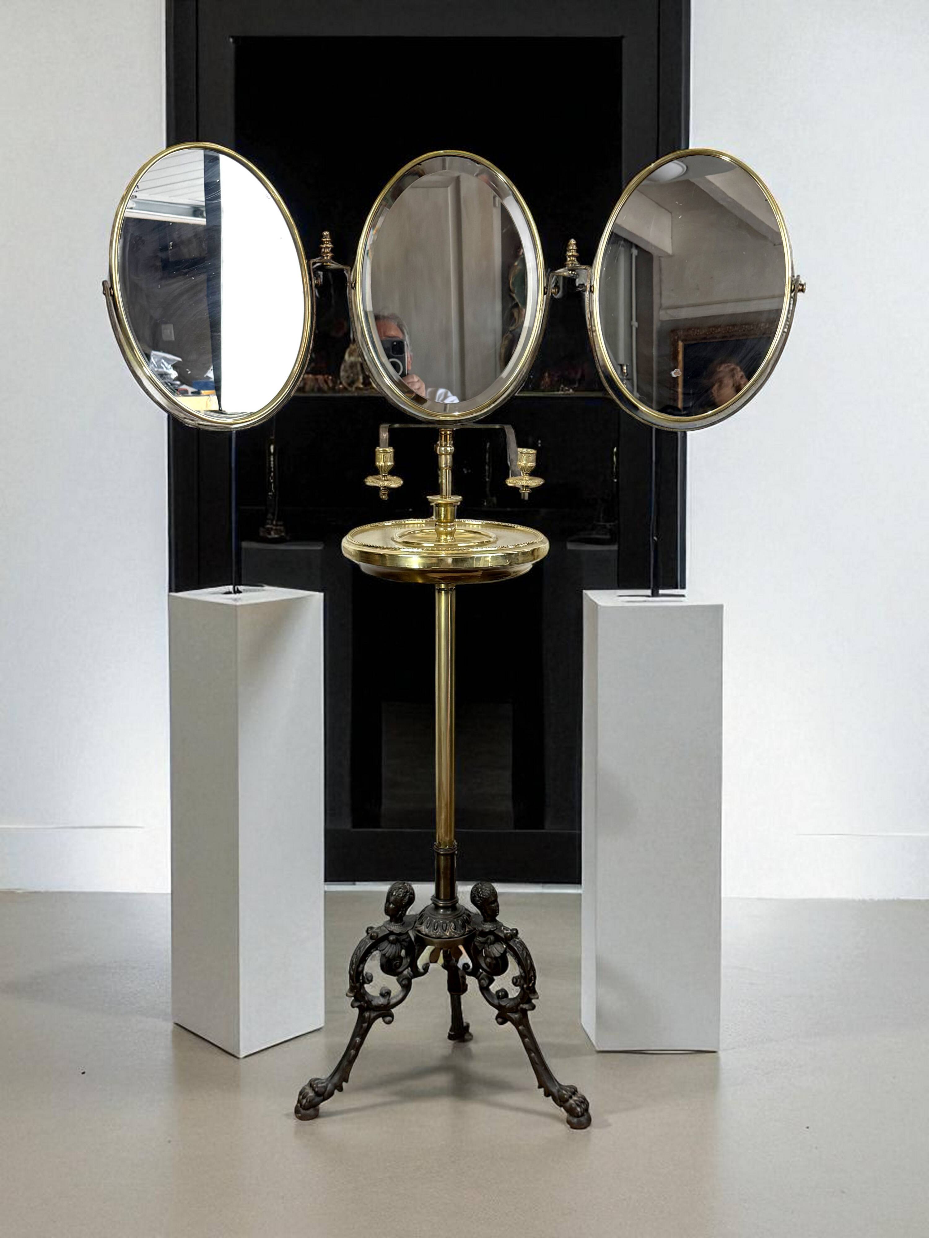 Miroir triptyque de barbier en laiton epoque napoleon iii réglable en haute