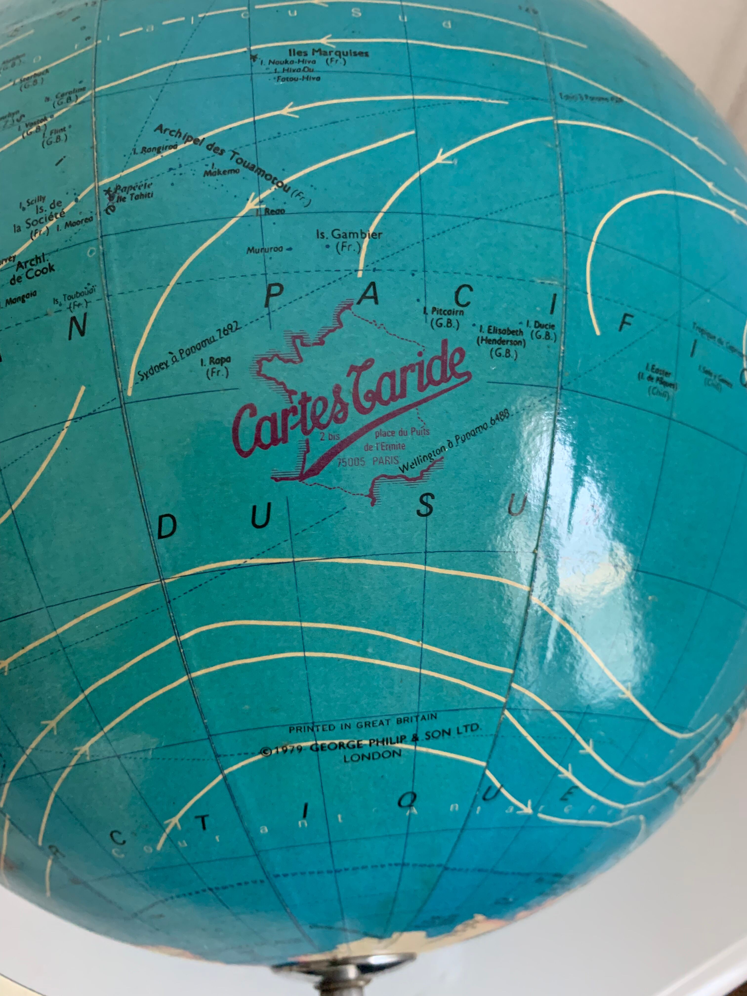 Vintage globe 1979 terrestrial Taride twisted metal 35 cm
