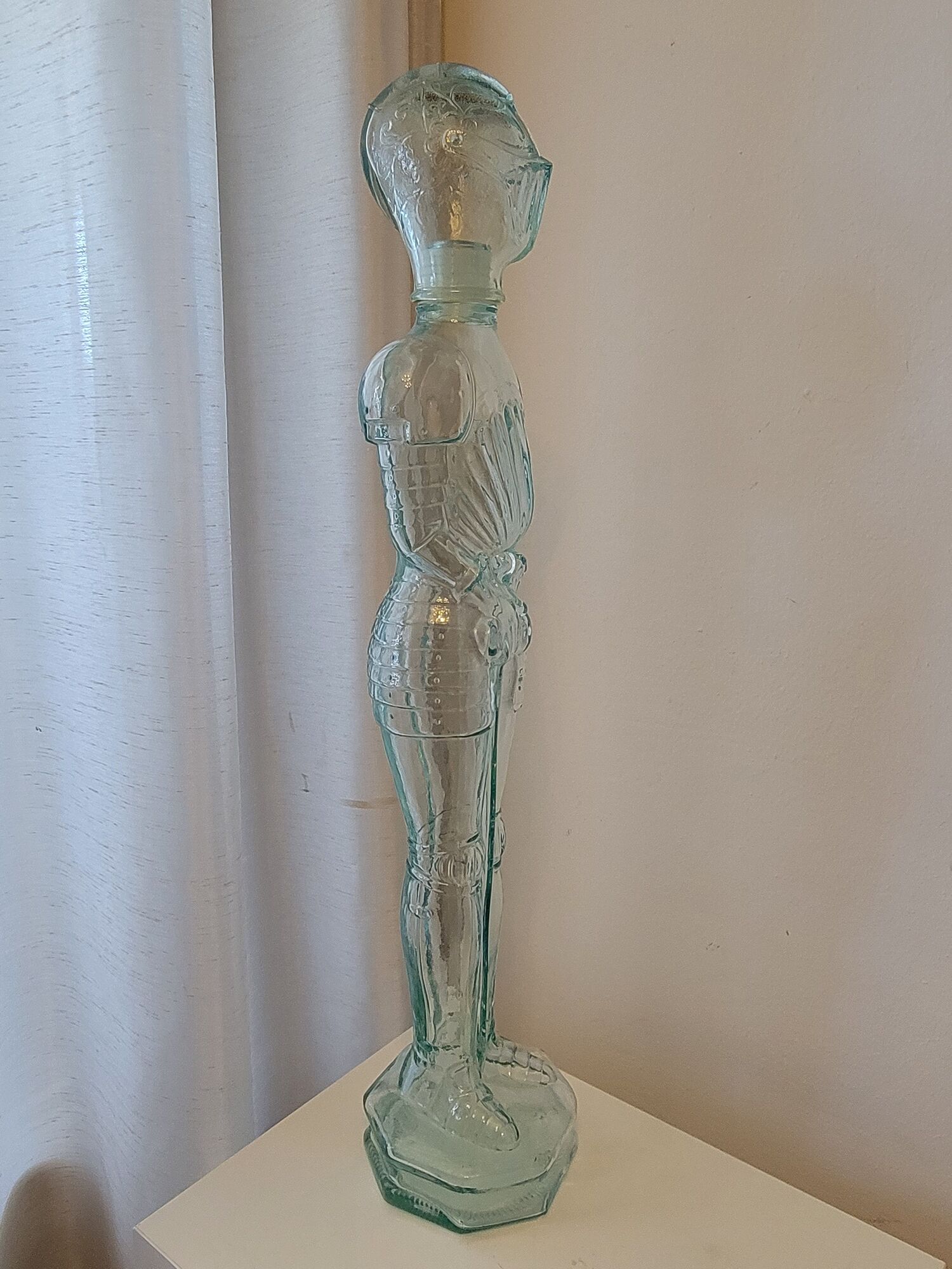 Glass medieval knight-shaped decanter bottle - vintage