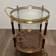 Oval Rolling Table in Brass and Mahogany with Openwork Gallery and Bottle Holder
