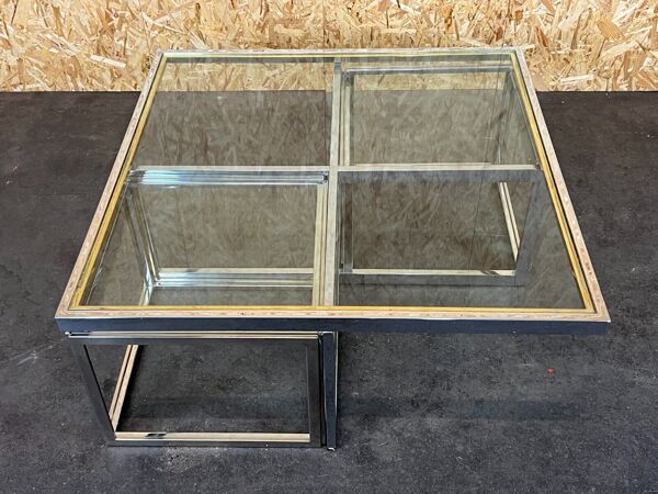 Table basse chrome & laiton 2 tables gigognes