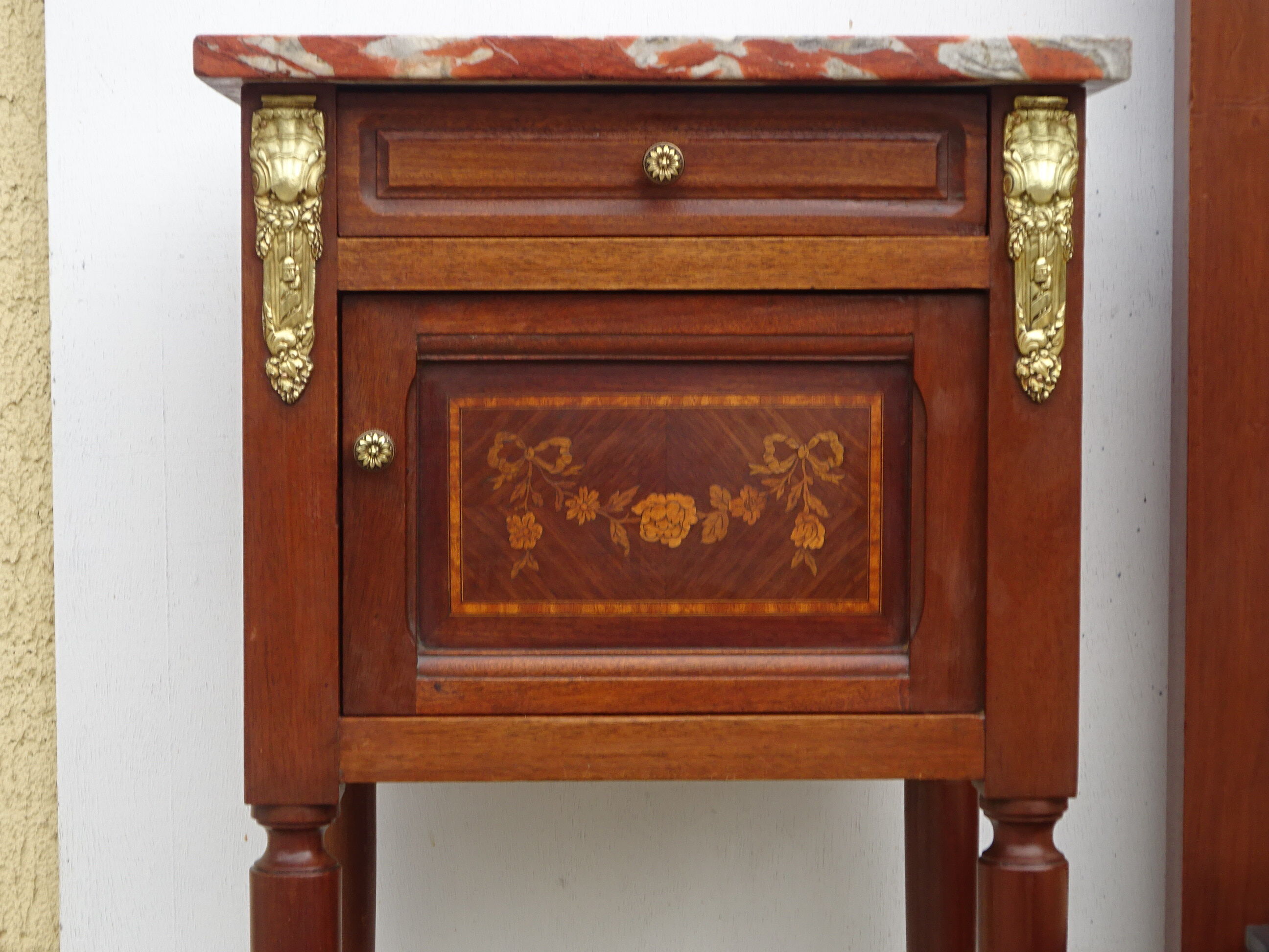 Mahogany bedside, marble incarnate of turquin, late nineteenth century