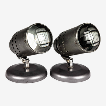 Set of 2 old lamps, spot with vintage optical lens