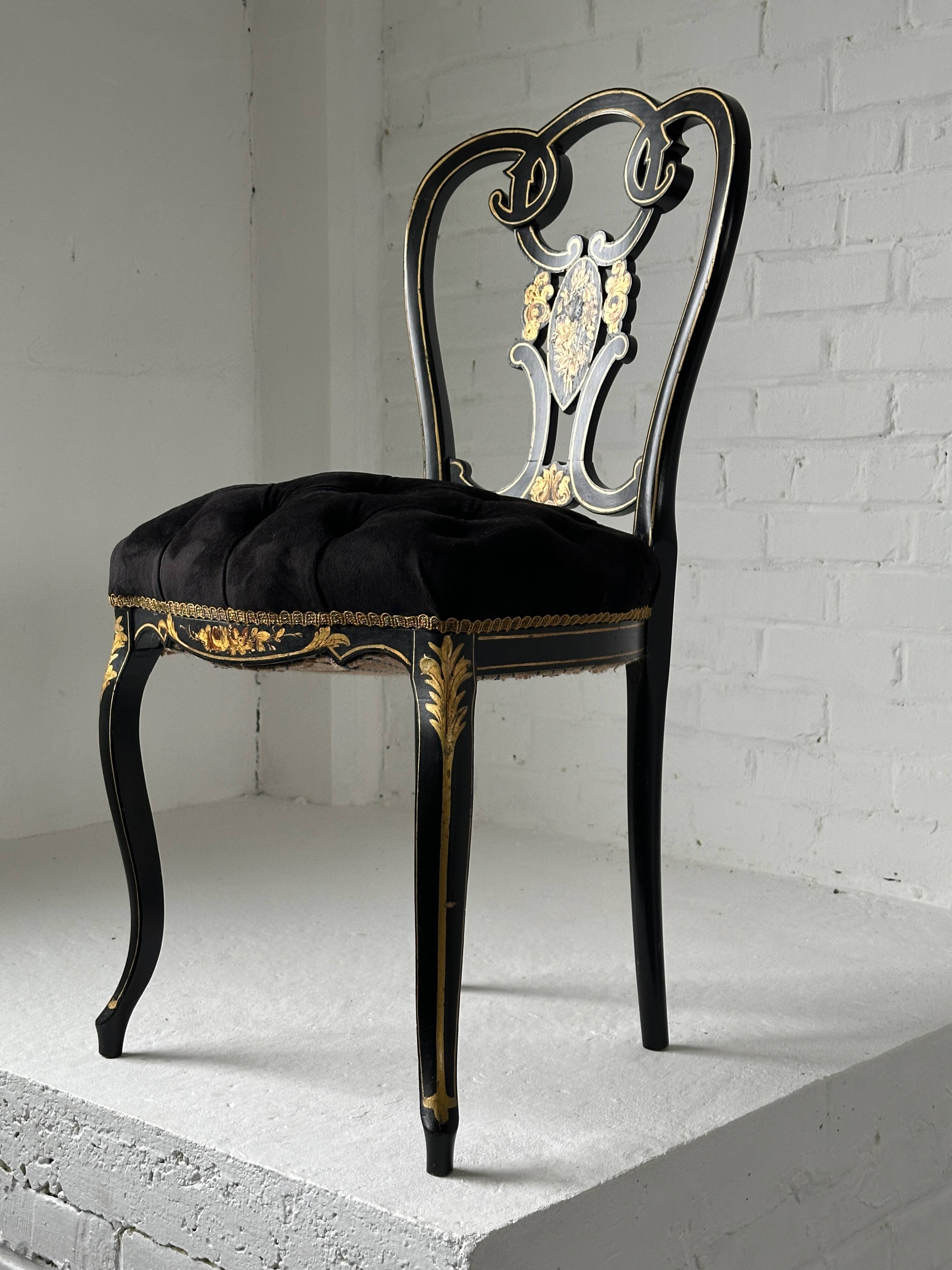 Napoleon III chair in burgundy black lacquered wood 19th century