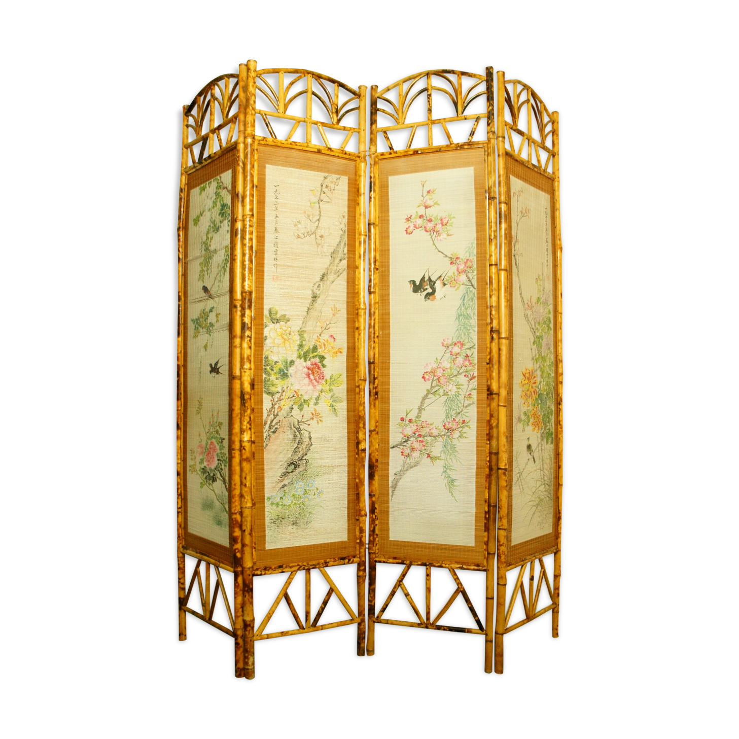 Asian bamboo screen, painted rice straw