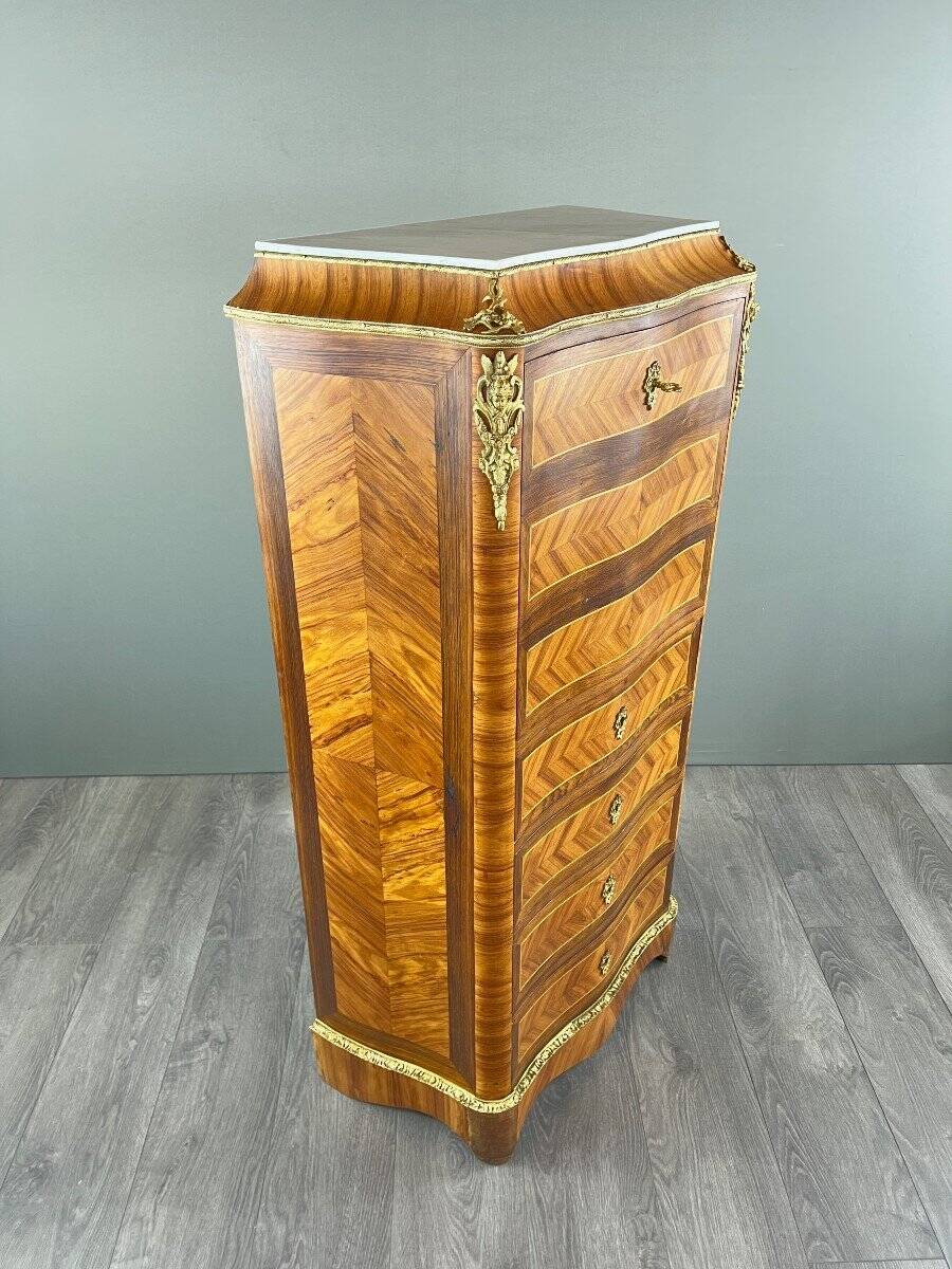 Marquetry Drop-Leaf Secretary, Louis XV Style, 19th Century