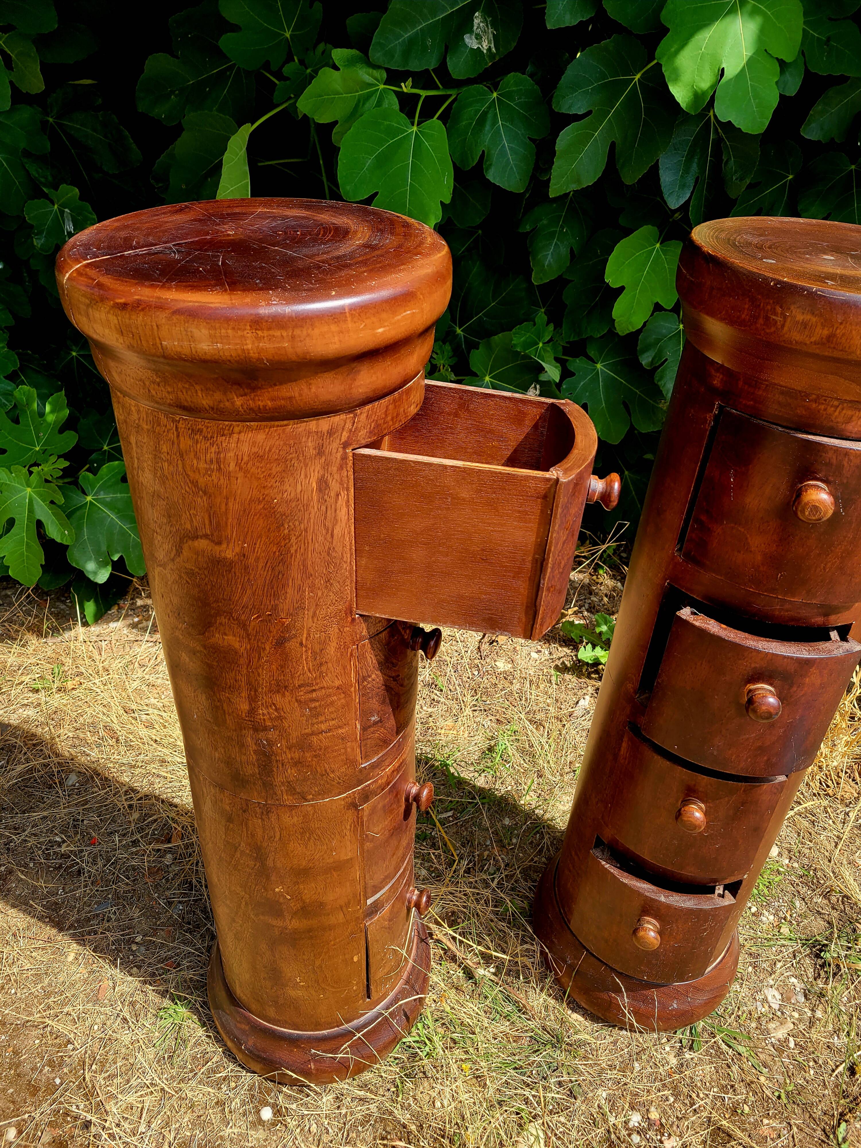 Pair of cylindrical furniture with drawers