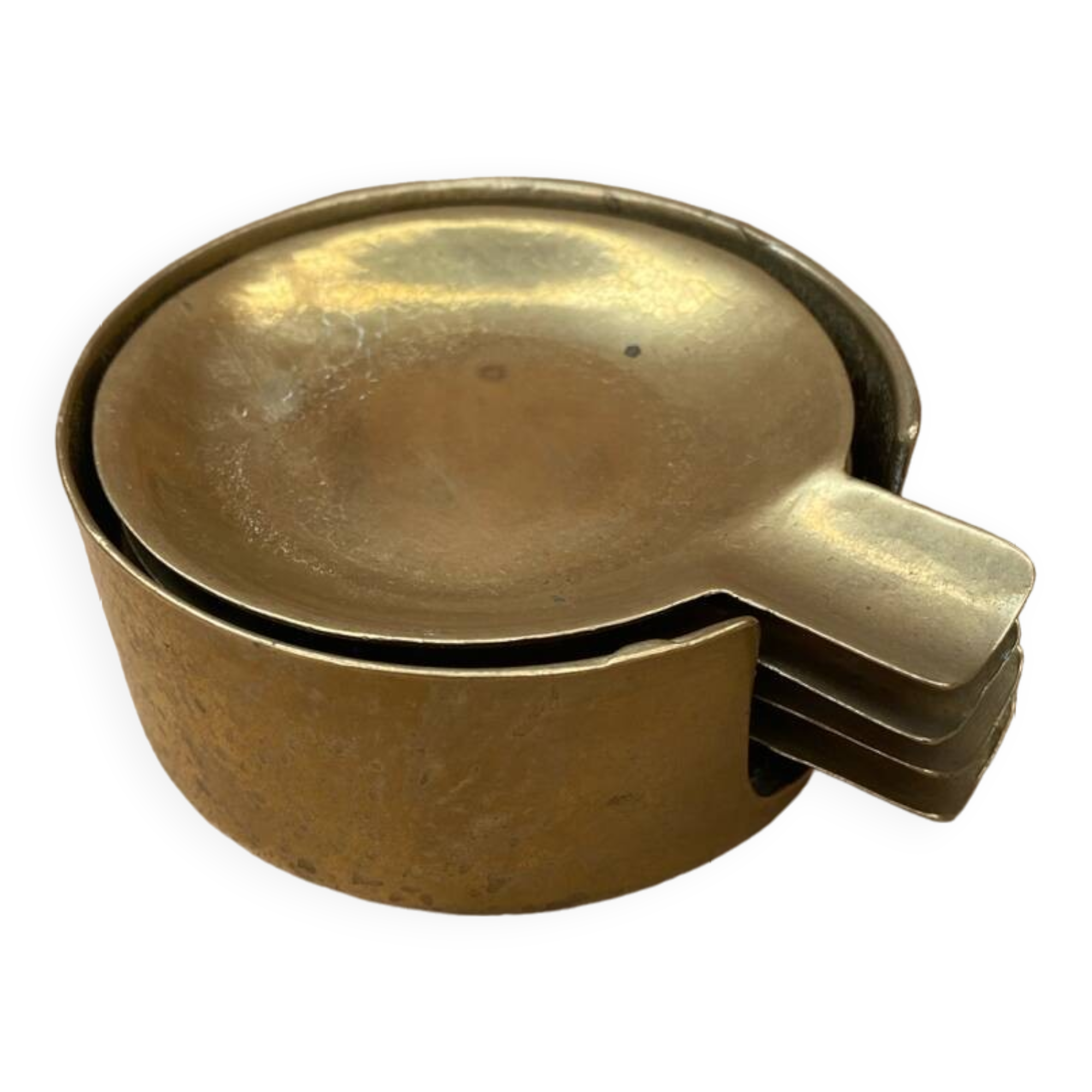 Series 5 old stackable gold metal ashtrays + vintage support