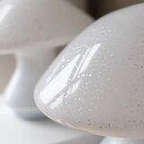 Set of 2 Murano opaline white glass mushroom table lamps with silver ring details - Space Age 1970s