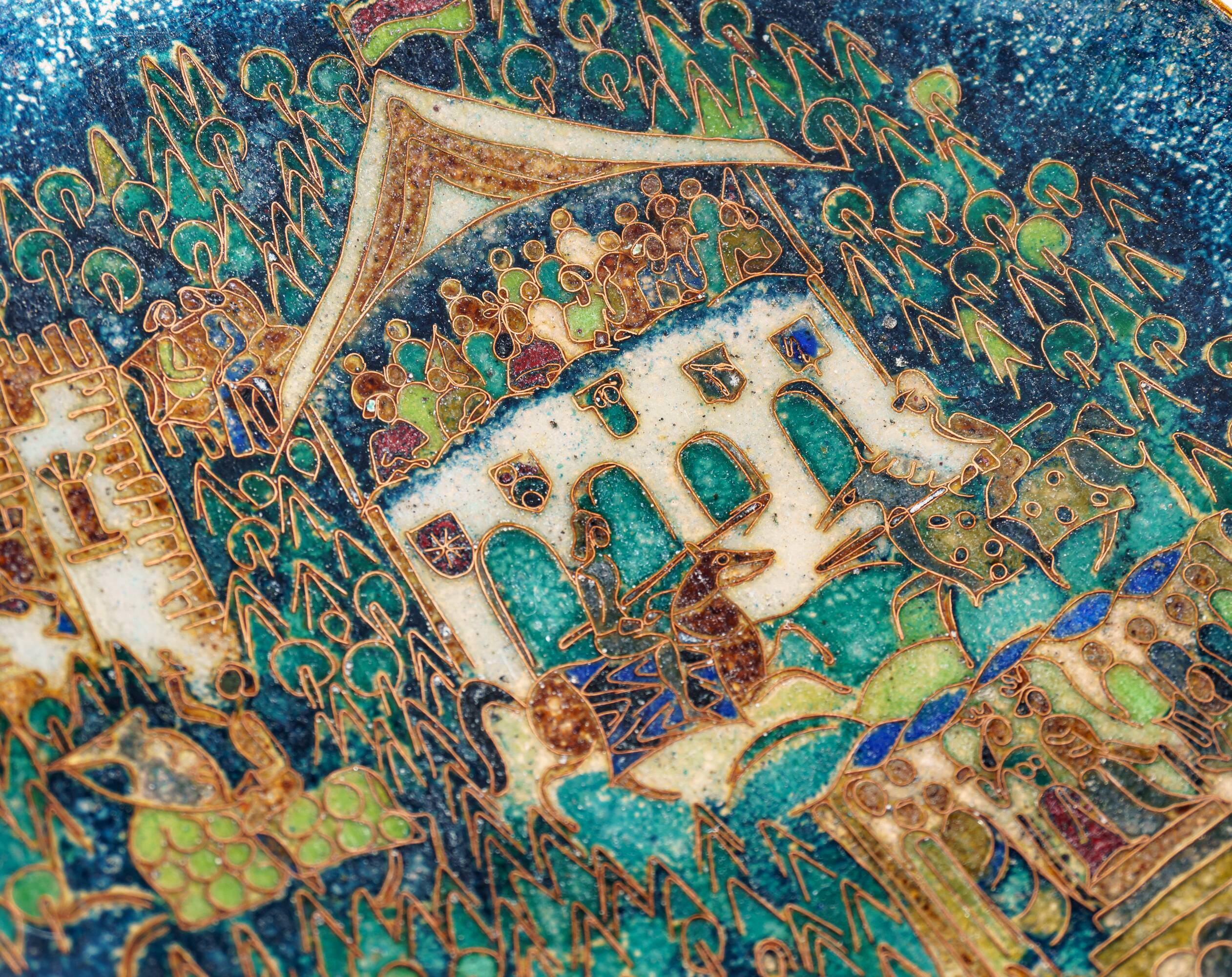 1970s Walter Lochmuller Fine Abstract Cloisonne Blue Enamel Dish