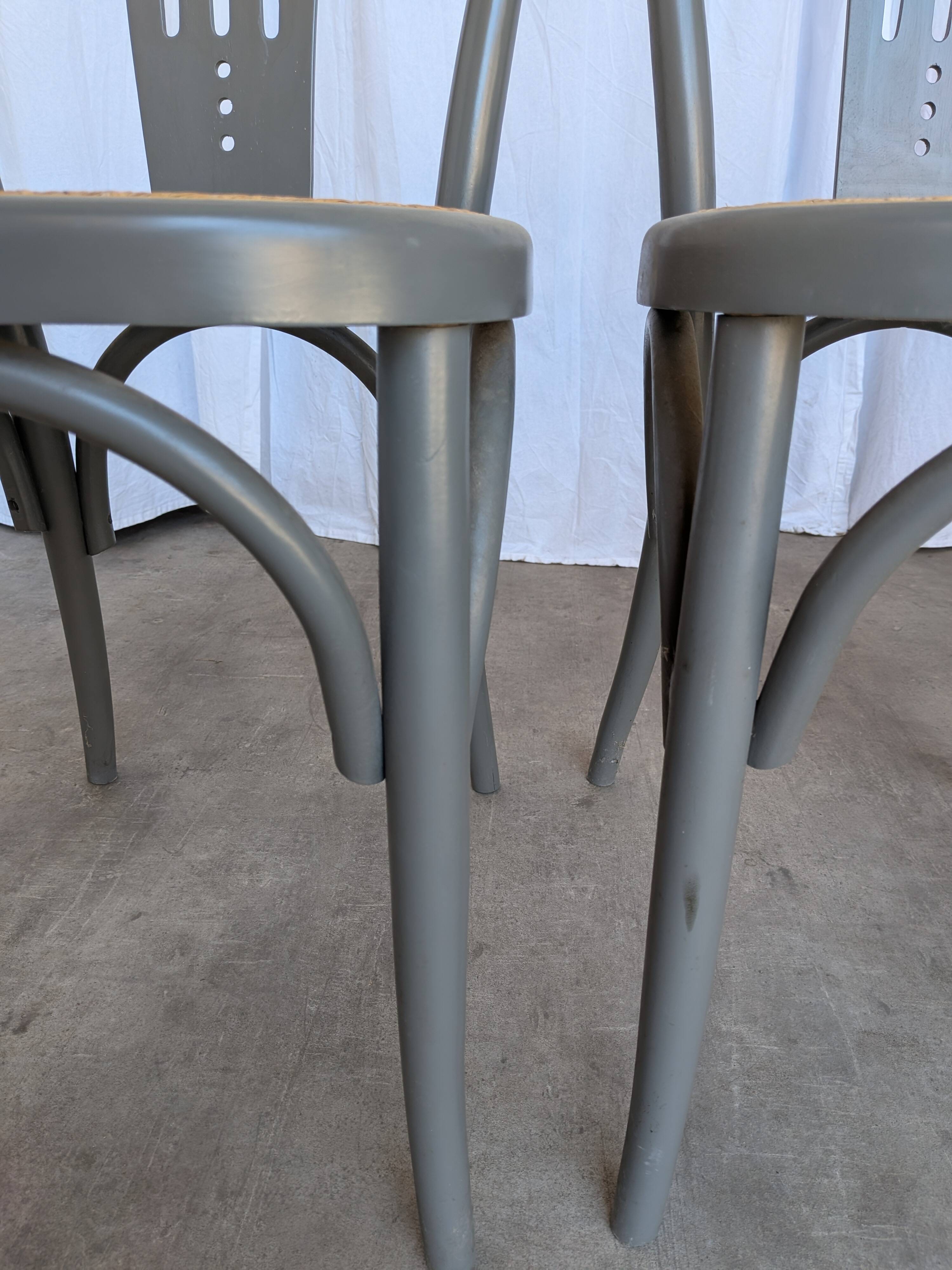 Set of 4 Vintage Gray Thonet Style Dining Chairs with Cane Seat