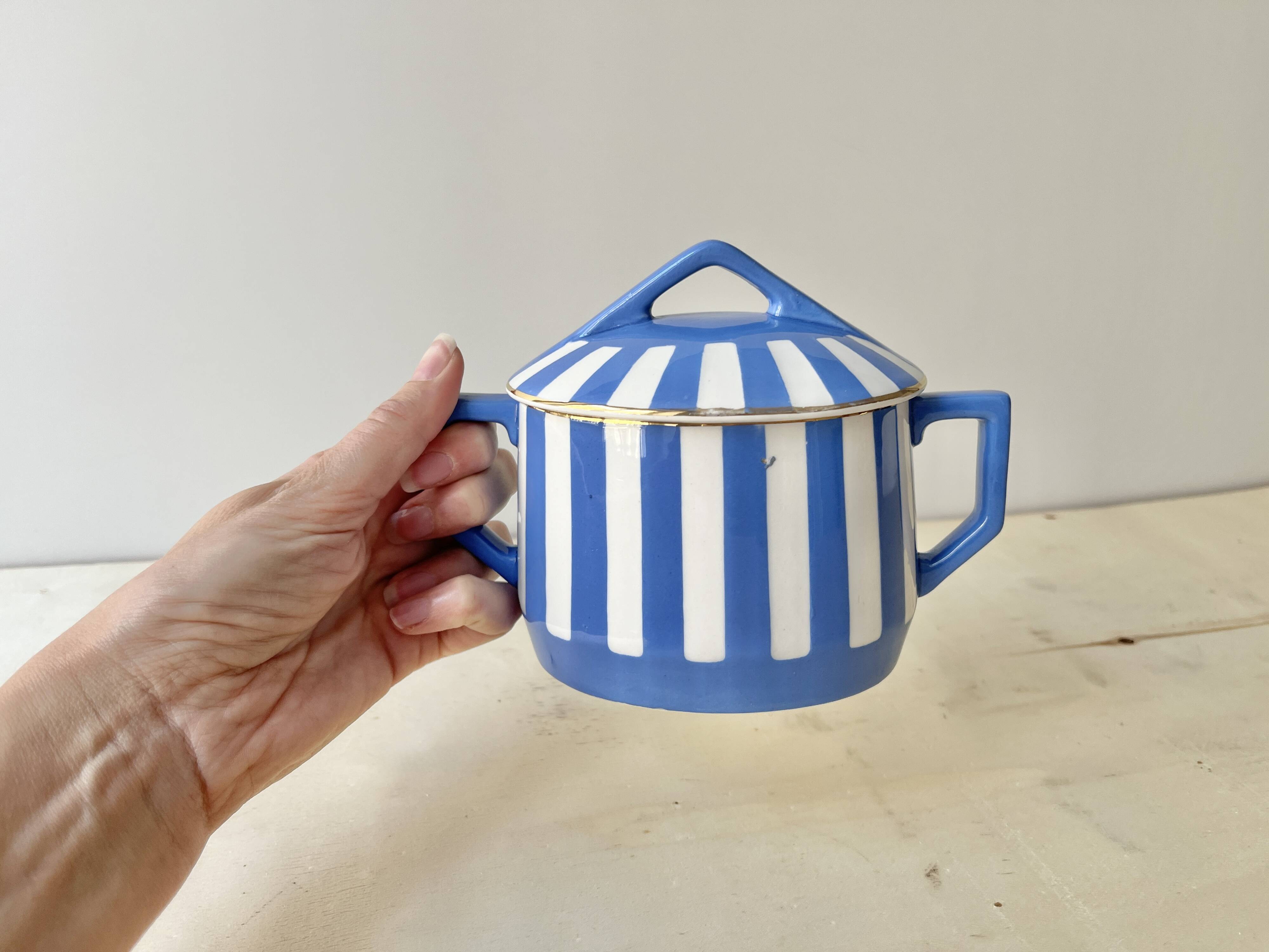 Fox trott sugar bowl from sarreguemines, 1930s, vintage art deco earthenware