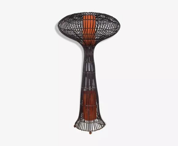 Vintage rattan mushroom floor lamp