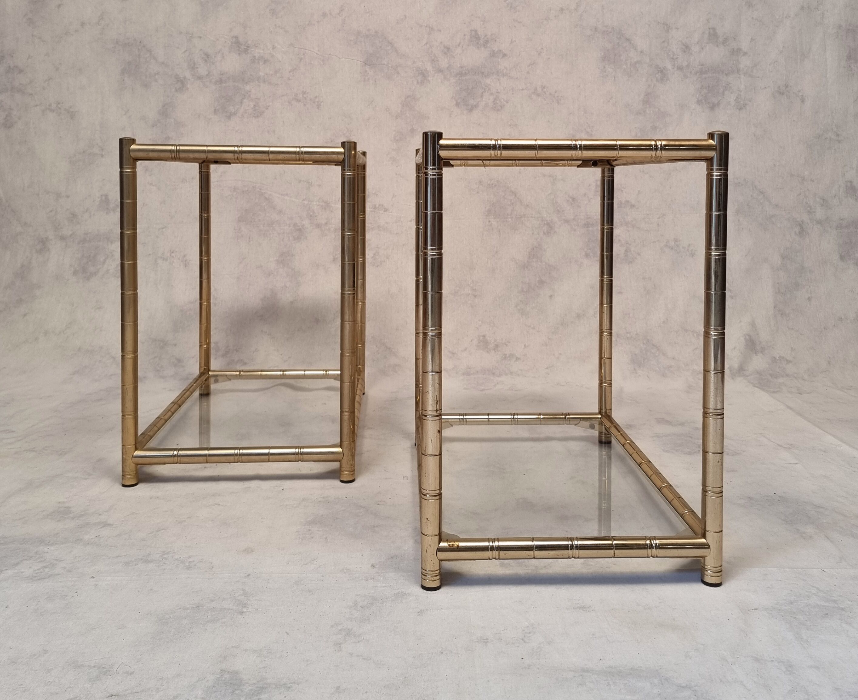 Pair of bamboo sofa ends - golden brass - ca 1980
