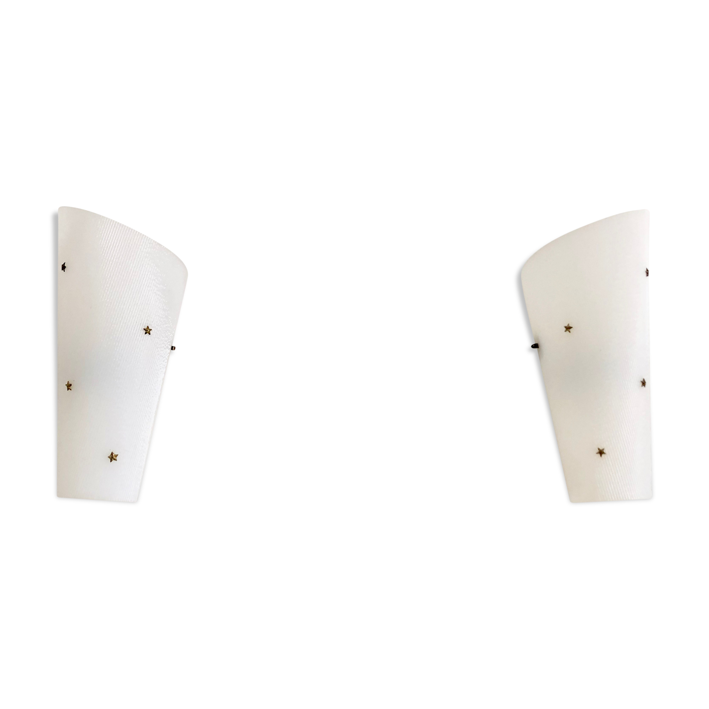 Paire d'appliques MD 1950 perspex blanc étoiles en laiton