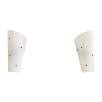 Pair of sconces MD 1950 Perspex white brass stars