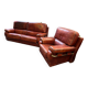 living room in patinated leather and brass from the 80s