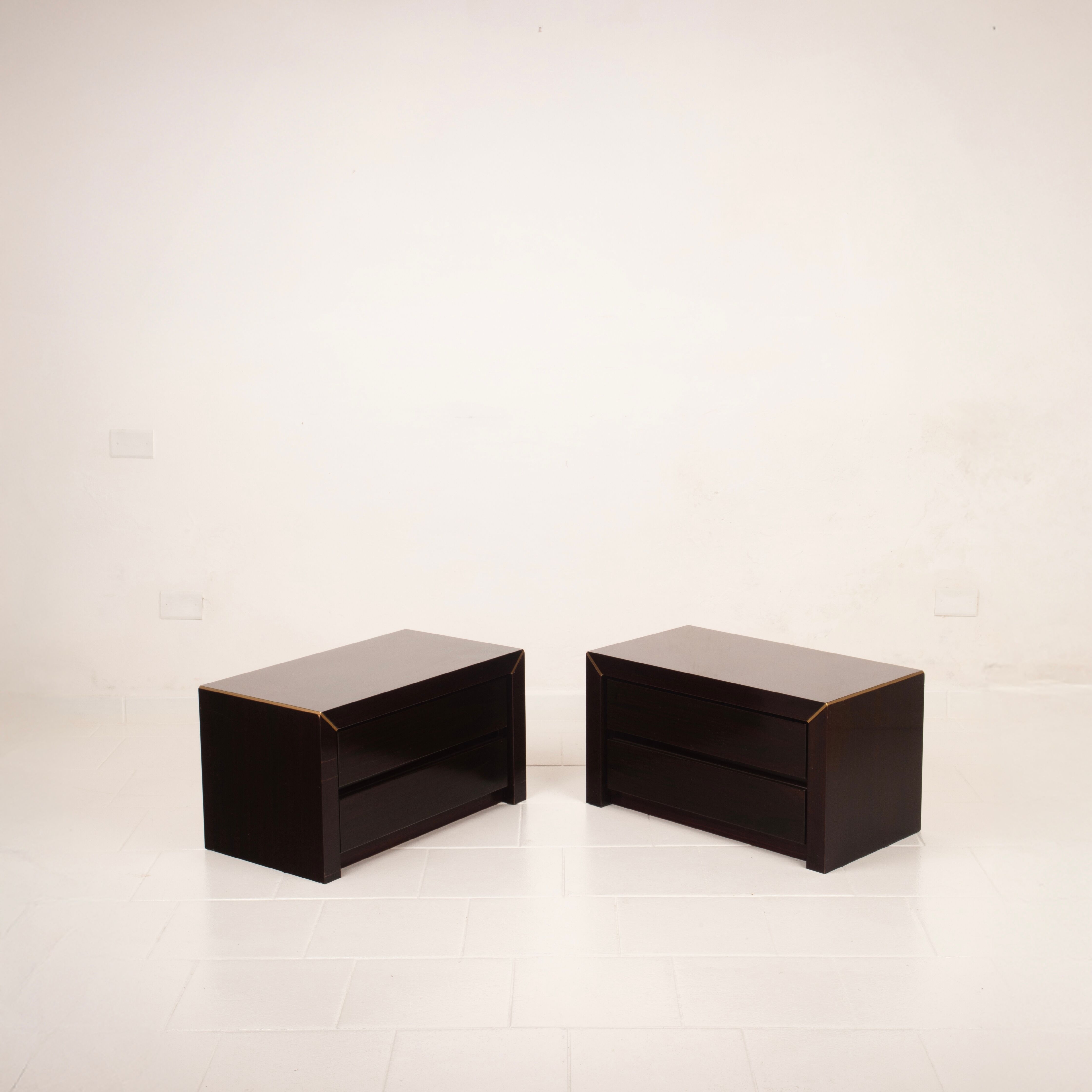 Pair of African rosewood and brass bedside tables for Fratelli Turri