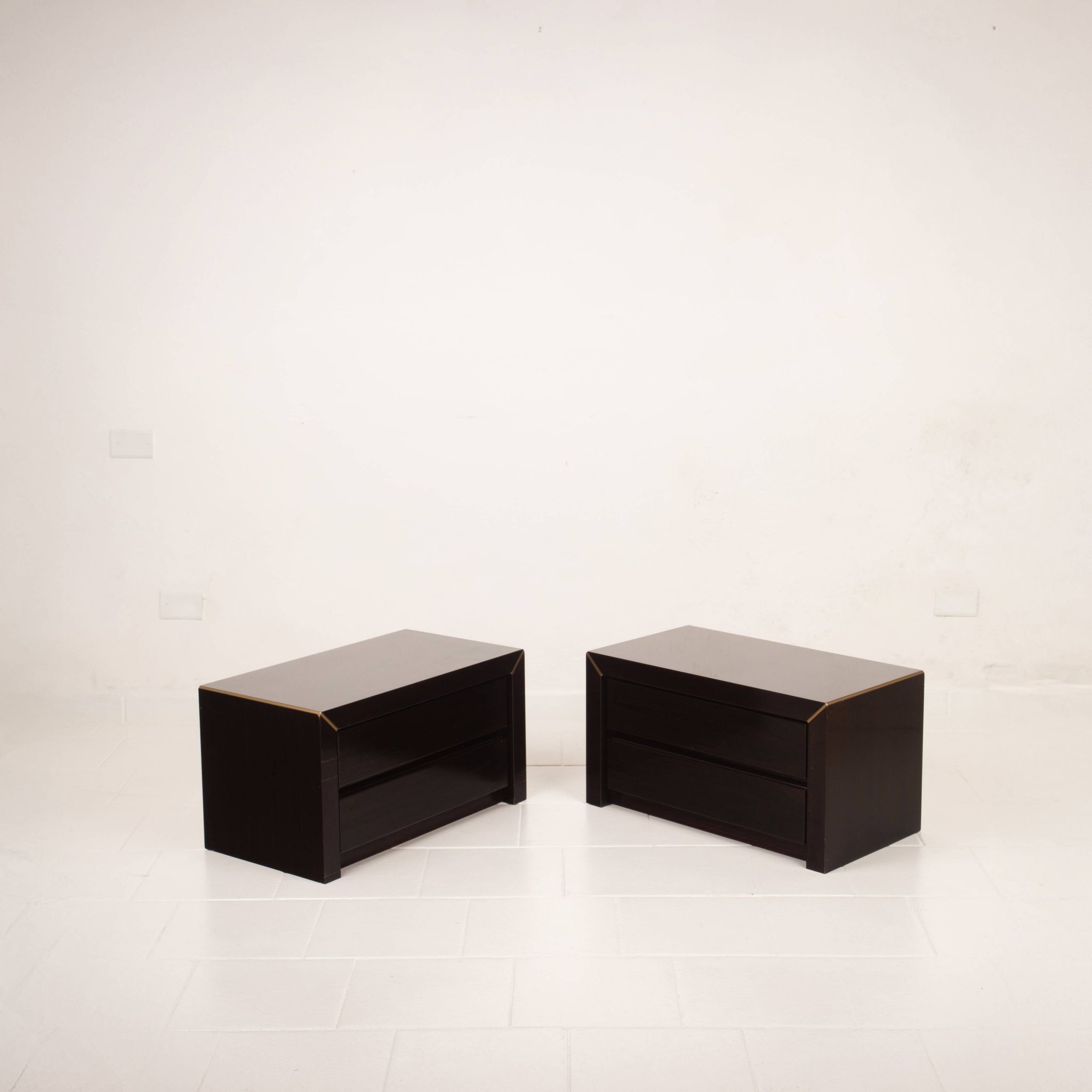 Pair of African rosewood and brass bedside tables for Fratelli Turri