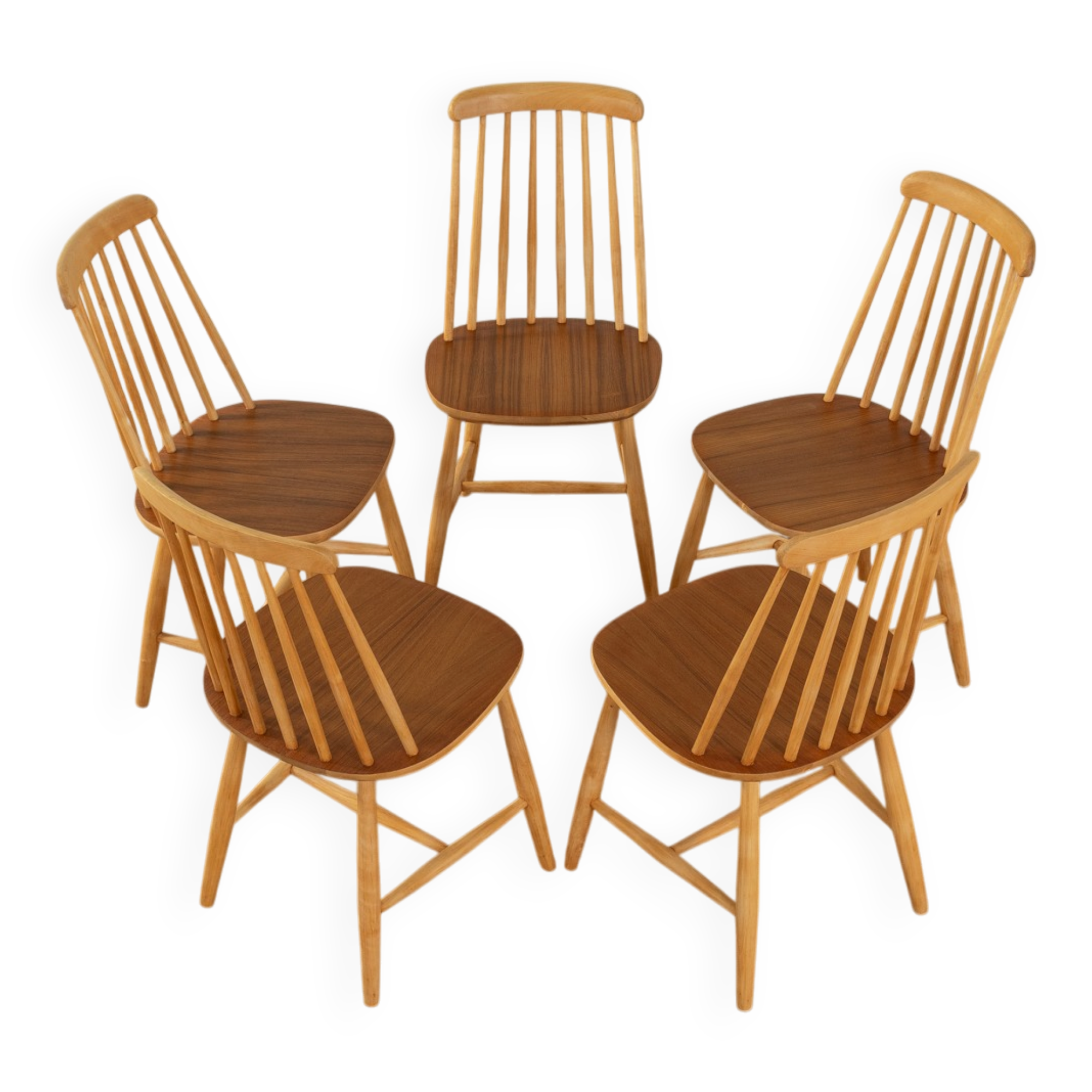 Chaises à broche dans le style d'Ilmari Tapiovaara, années 1960, ensemble de 5