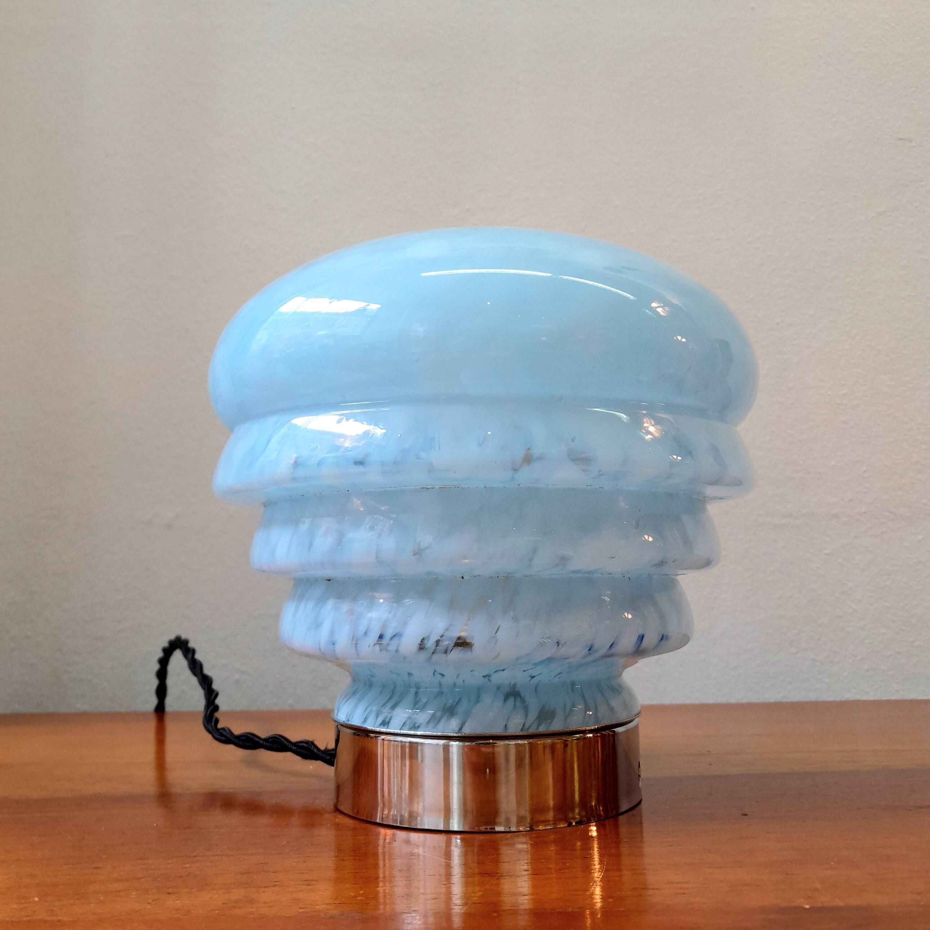 Art Deco table lamp in blue Clichy glass