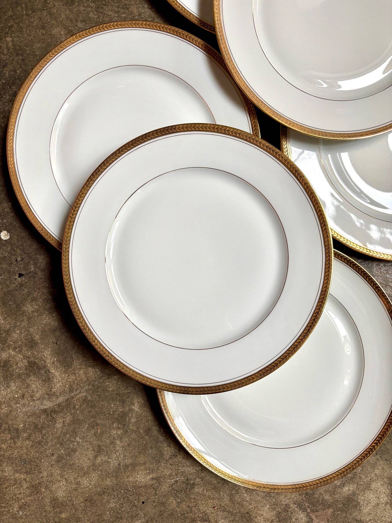 6 flat plates in white and gold Limoges porcelain
