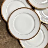 6 flat plates in white and gold Limoges porcelain