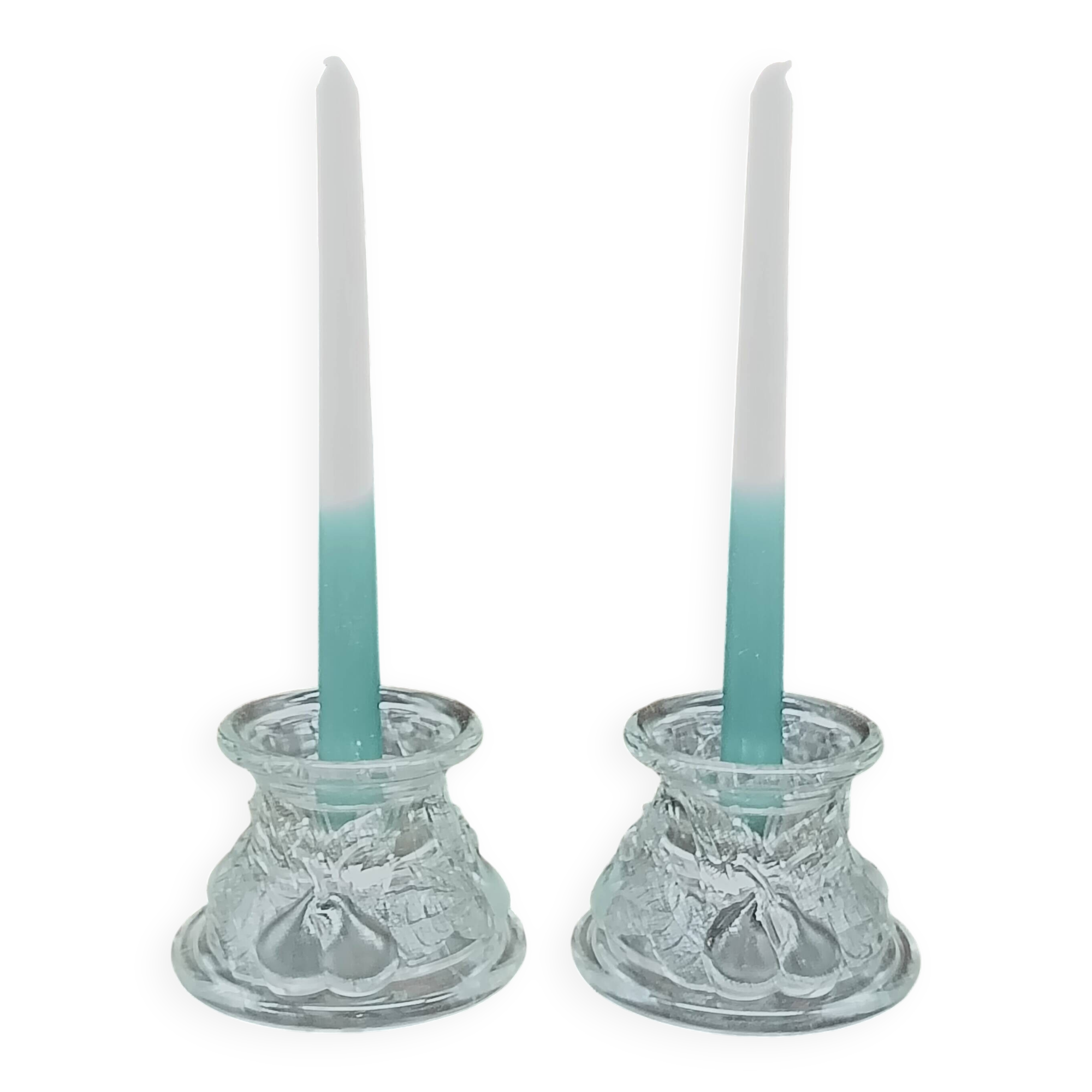 Pair of vintage clear glass double-function candlesticks, candle holders