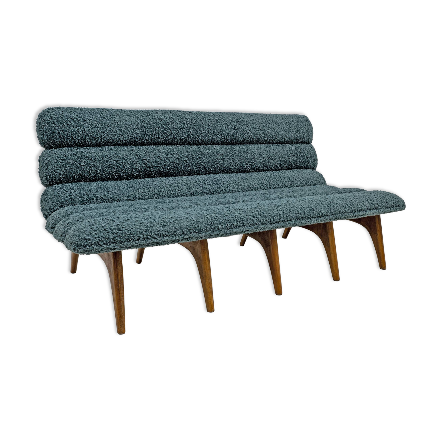 Adrian Pearsall Style Italin Modern Bouclè and Walnut Sofa