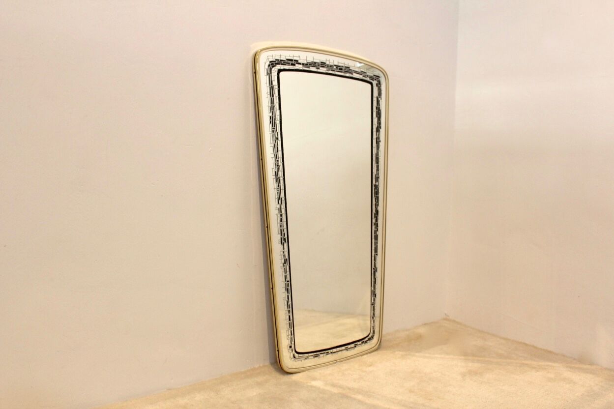 Mid-century brass framed mirror France 75x38cm