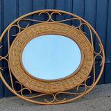 70s oval rattan mirror