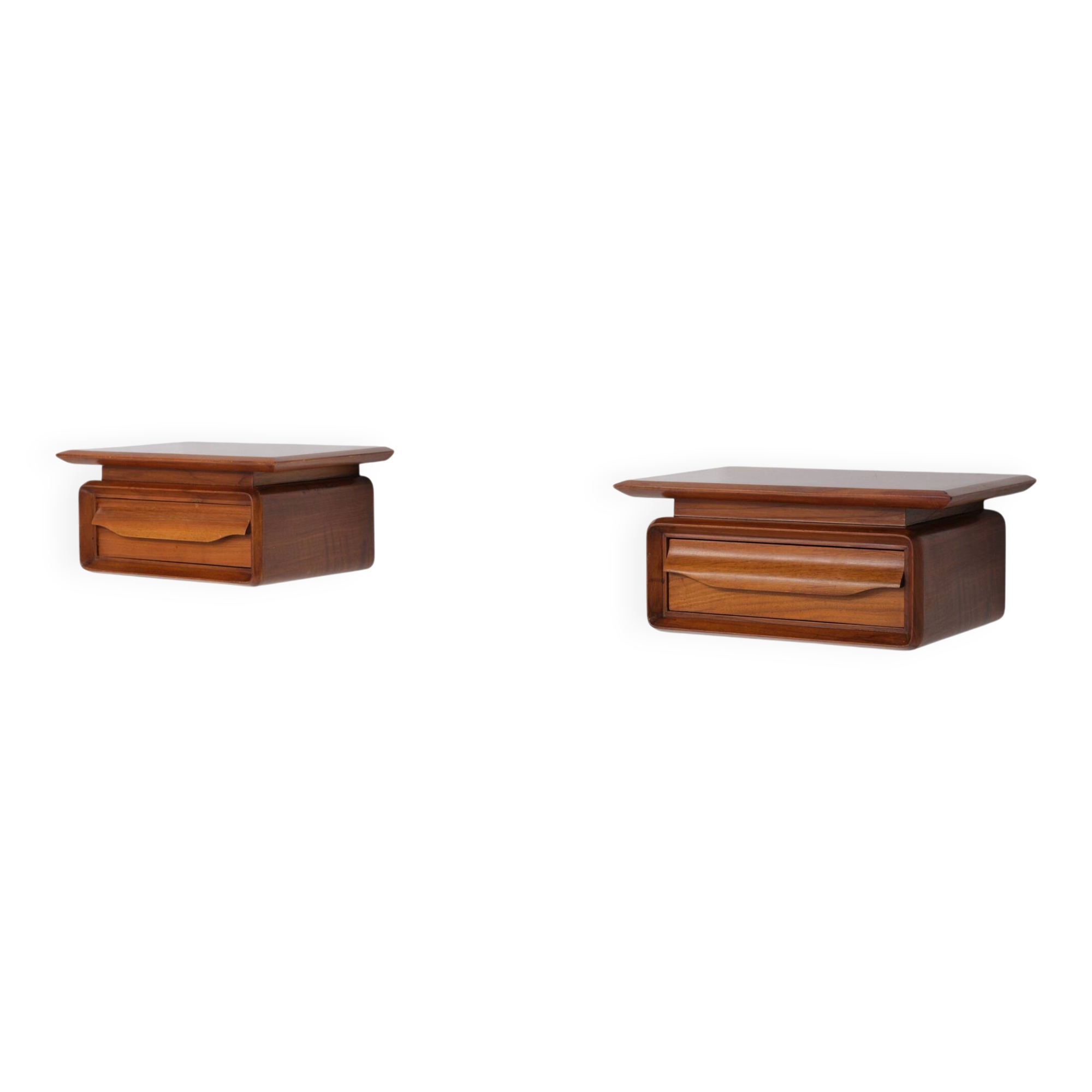 Pair of 1950s Italian Wall-Mounted Wooden Nightstands with Single Drawer